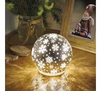 EMOS Décoration de table LED en forme de boule avec motif flocons de neige, blanc chaud, projecteur d'intérieur avec 10 LED, diamètre 12 cm, fonctionne avec 3 piles AA - Durée de vie : 10 000 heures