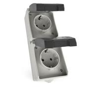 EMOS - Double prise de courant avec couvercles à charnière - Montage en saillie pour montage mural vertical - Convient pour les pièces humides et l'extérieur - 250 V ~/16 A max. - Classe de protection