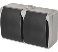 EMOS Double prise murale, gris-noir, IP44, A1397.1