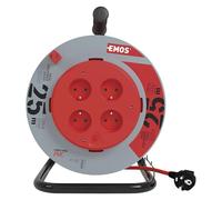 EMOS Enrouleur 25m, 4 Prises, Centre Fixe, intérieur, Protection surchauffe