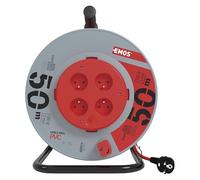 EMOS Enrouleur 50m, 4 Prises, Centre Fixe, intérieur, Protection surchauffe