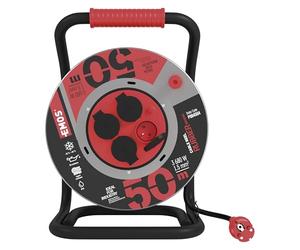 EMOS enrouleur acier 50 m, 4 prises, extérieur, protection surchauffe | IP44, H07RN-F