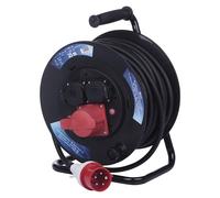 EMOS Enrouleur de câble de 25 m avec 3 Prises CEE et 2 Contacts de Protection IP44 pour l'extérieur, Prise CEE