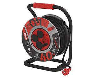 EMOS Enrouleur de câble de 40 m en tôle d'acier - 4 prises Schuko - Imperméable, résistant aux chocs, à l'huile et aux intempéries - 230 V, 16 A, 3680 W - Isolation en caoutchouc - H07RN-F 2,5 mm² -