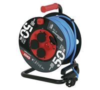 EMOS enrouleur de câble d'exteriéur, résistant au gel avec isolation en PVC durable, 50m de câble 1,5 mm2, 4 prises avec couvercles rabattables, IP44 étanche pour l'extérieur, l'industrie, le chantier