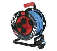 EMOS Enrouleur de câble d'extérieur toute l'année, avec isolation en silicone, 25 m de câble, 1,5 mm², avec 4 prises Schuko, IP44 étanche et résistant au gel, pour l'extérieur, l'industrie, les