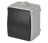 EMOS Interrupteur à Bascule étanche pour Cage d'escalier - Couleur : Gris/Noir - 250 V ~/10 AX - en Plastique - Montage Mural - Classe de Protection IP54 pour l'extérieur