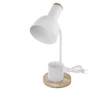 EMOS - Lampe de table LED POPPY avec porte-stylo, filetage E27 - Élégante lampe de lecture en métal avec pied en bois - Câble d'alimentation de 1,5 m avec interrupteur et prise européenne - Sans
