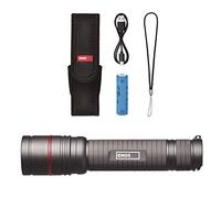 EMOS P3180 métal Rechargeable avec Mise au Point, Torche Tactique LED CREE 600 LM avec portée de lumière de 230 m, Lampe à Main étanche avec 3 Modes d'éclairage, Bande et Sac, Aluminium, Noir