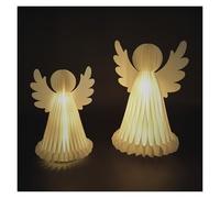 EMOS Lot de 2 anges LED en papier, 2 x 10 LED chacune, blanc chaud, minuterie 6/18 h, fonctionne avec piles (3 x AA chacune), durée de vie 10 000 heures, pour l'intérieur