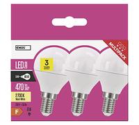 Emos Lot de 3 ampoules LED, 6 W, remplace l’ampoule à incandescence de 40 W, culot E14, 470 lm, blanche chaude, 2700 K, mini globe G45, durée de vie de 30 000 heures