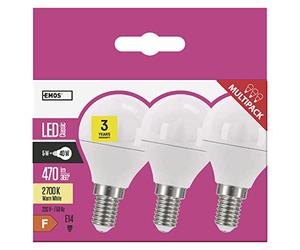 Emos Lot de 3 ampoules LED, 6 W, remplace l’ampoule à incandescence de 40 W, culot E14, 470 lm, blanche chaude, 2700 K, mini globe G45, durée de vie de 30 000 heures