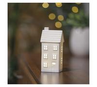 EMOS - Maison de jardin LED en céramique avec lumière blanche chaude, 1 pile bouton et minuterie - Maison d'hiver lumineuse à piles, 1 x CR2032 incluse dans le produit - Minuterie pour allumage