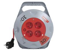 EMOS - Mini enrouleur de câble 10m - 4 prises French - 230 V, 10 A, 2300 W - isolation PVC de haute qualité - H05VV-F3G 1,0 mm2 - avec interrupteur thermique - IP20 pour l'intérieur