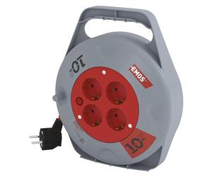 EMOS Mini Enrouleur de câble de 10 m - 4 Prises Schuko - 230 V, 10 A, 2300 W - Isolation en PVC de qualité supérieure - H05VV-F3G 1,0 mm² - avec Interrupteur Thermique - IP20 pour l'intérieur