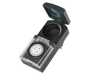 EMOS Minuterie mécanique d'extérieur IP44 Prise Schuko pour l'extérieur avec sécurité Enfant, Couvercle à charnière, Bouton Rotatif Noir