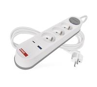 EMOS - Multiprise 3-Fois avec Charge USB Fast-Charge et 2m de câble 1,5 mm2- Prise Multiple avec Interrupteur 3X Prise, 1x USB C, 1x USB A - Convient au Montage Mural - IP20 pour l'intérieur - Blanc