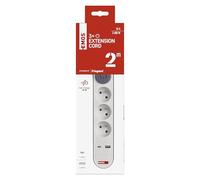 EMOS - Multiprise 3 Prises avec Charge USB et 2m de câble 1,5 mm2 - Multiprise avec Interrupteur 3X Prise, 1x USB C, 1x USB A - Convient au Montage Mural - IP20 pour l'intérieur - Blanc
