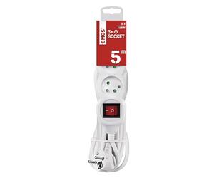 EMOS multiprise 5 m, 3 Prises françaises, Interrupteur, intérieur | 45°, blanc, 250 V, isolation PVC