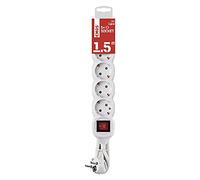 EMOS - Multiprise 5 Prises 1,5 m avec Interrupteur - 5 Prises Schuko tournées à 45° - 250 V, 16 A, 3680 W - Isolation en PVC - H05VV-F3G 1,5 mm2 - Protection de Contact Accrue - IP20 pour l'intérieur