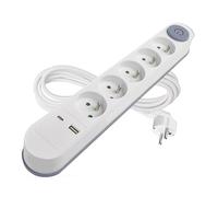EMOS - Multiprise 5 Prises avec Charge USB Fast-Charge et 3m de câble 1,5 mm2 - Multiprise avec Interrupteur 5X Prise, 1x USB C, 1x USB A - Convient au Montage Mural - IP20 pour l'intérieur - Blanc