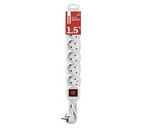 EMOS Multiprise 6 Prises avec Interrupteur, câble de 150 cm, Blanc, Prises orientées à 45°, Section 1,5 mm², multiprise Schuko avec Protection de Contact Accrue, IP20 pour l'intérieur