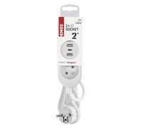 EMOS Multiprise avec USB, rallonge 2 Prises et 3 Ports USB, câble d'extension de 2 m, 2 Ports USB-A + 1 Port USB-C, Courant de Charge Max. 3,4 A, Protection de Contact Accrue, IP20 pour l'intérieur