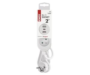 EMOS Multiprise avec USB, rallonge 2 Prises et 3 Ports USB, câble d'extension de 2 m, 2 Ports USB-A + 1 Port USB-C, Courant de Charge Max. 3,4 A, Protection de Contact Accrue, IP20 pour l'intérieur