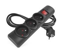 EMOS - multiprise parafoudre avec LED, 3 Prises françaises 45°, câble 1,5m, Interrupteur, sécurité Enfants, 2300W/10A, PVC, intérieur, Noir