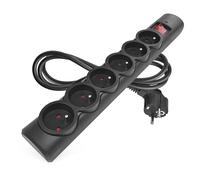 EMOS - multiprise parafoudre avec LED, 6 Prises françaises 45°, câble 1,5m, Interrupteur, sécurité Enfants, 2300W/10A, PVC, intérieur, Noir