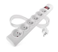 EMOS - multiprise parafoudre avec LED, 6 Prises françaises 45°, câble 1,5m, Interrupteur, sécurité Enfants, 2300W/10A, PVC, intérieur, Blanc