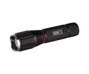 EMOS P3111 Lampe de poche noire en aluminium, 230 lumens, LED, mise au point réglable, COB LED lumière latérale