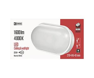 Emos Plafonnier LED, ovale, blanc, 20 W, lumière blanche neutre, 270 x 145 x 81 mm