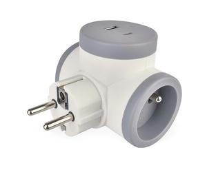 EMOS - Prise double avec 2 ports USB - Adaptateur de prise double avec USB-A (QC20W) et C (PD20W) - pour l'intérieur (IP20) - 250V/16 A/3680 W - blanc/gris