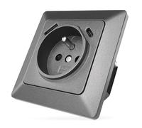 EMOS - Prise murale encastrée USB-A/USB-C, 5V/3A, 250V, compatible PD Fast Charge. Idéale pour recharger smartphone ou tablette. Standard français. Couleur noire.