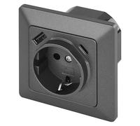 EMOS Prise encastrée avec port USB-A et USB-C en norme Schuko - Prise de courant avec 2 ports 5 V/3 A pour téléphone portable ou smartphone - Prise 250 V et charge rapide PD - Noir