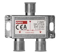 EMOS Répartiteur d'antenne 2 voies classe A - Répartiteur 2 voies avec prise F - Entièrement blindé 3,7 dB - Fréquence 5-2400 MHz - 1 entrée/2 sorties - Répartiteur d'antenne TV avec passage CC