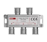 EMOS Répartiteur d'antenne 4 voies Classe A - Répartiteur satellite 4 voies avec prise F - Entièrement blindé 7,5 dB - Fréquence 5-2400 MHz - 1 entrée/4 sorties - Répartiteur satellite + TV avec