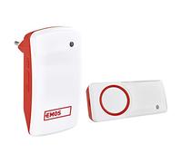 EMOS Sonnette de Porte sans Pile avec portée de 150 m et 10 mélodies, 5 Niveaux de Volume jusqu'à 95 DB/Affichage visuel/appairage Auto-Apprentissage/Couleur Blanc/Rouge