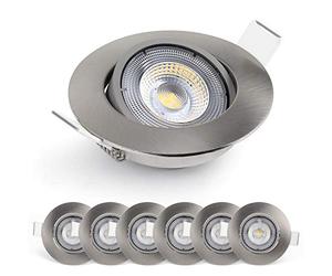 EMOS Spot LED encastrable 230V, 5W / 450lm | Spot LED Extra Plat 50° orientable, blanc chaud 3000K | Lot de 6 Spots de plafond pour l'intérieur, Plafonnier LED encastré, couleur argenté