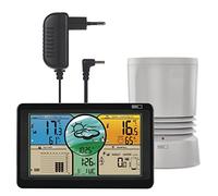 EMOS Station météo radio avec écran couleur, capteur extérieur dans le pluviomètre, température °C/°F, humidité, prévisions météorologiques, lectures max/min, horloge radio 12/24h, calendrier