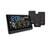 EMOS - Station météo sans fil avec 3 capteurs extérieurs et port USB - Thermomètre, hygromètre, baromètre, prévision, mémoire - Horloge radio-pilotée avec réveil, calendrier, affichage de confort