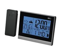 EMOS Station météo sans fil avec capteur extérieur, à piles, affichage LED avec horloge, température, thermomètre, hygromètre, réveil, calendrier, date