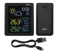 EMOS Station météo sans fil avec écran couleur VA et capteur extérieur, thermomètre, hygromètre, prévisions météorologiques, affichage de l'heure, réveil, câble micro USB de 1,5 m, noir