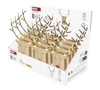 EMOS - Tête de renne avec bois luminescent, 12 pièces - Décoration en bois avec 8 LED, blanc chaud - Minuterie 6/18 h - Fonctionne avec 2 piles AAA incluses - Durée de vie : 10 000 heures - Pour