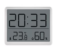 EMOS Thermomètre d'ambiance numérique et hygromètre avec horloge à poser/suspendre/support magnétique - Écran LCD avec affichage des valeurs minimales et maximales, date, réveil - Batterie incluse -