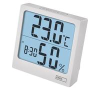 EMOS Thermomètre et hygromètre numérique - Thermomètre hygromètre portable - Surveillance de l'air intérieur - Thermomètre intérieur avec affichage de l'humidité intérieure - Heure - Réveil avec