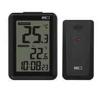 EMOS Thermomètre numérique avec capteur extérieur sans fil, thermomètre intérieur et extérieur et hygromètre, rétroéclairage, affichage des valeurs de mesure min/max, réveil avec fonction snooze,