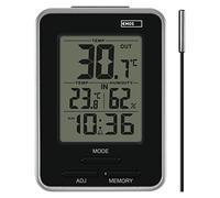 EMOS Thermomètre numérique avec capteur extérieur, thermomètre intérieur et extérieur, hygromètre, affichage des valeurs minimales et maximales, réveil avec fonction snooze, fonctionne sur piles,