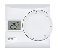 EMOS - Thermostat numérique avec écran LCD - Manuel, Filaire - Chauffage/climatisation - Plage température 5-30 °C - Montage en Surface - Utilisation Simple - Pile Incluse - Blanc